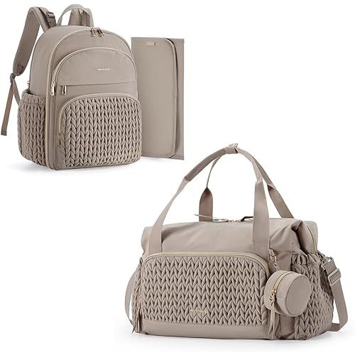 mommore Large Diaper Bag Tote and Quilted Diaper Backpack for Travel Work
