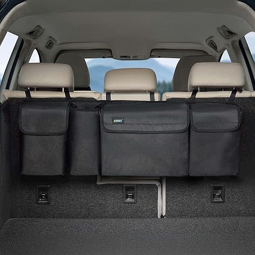 JOYSKY Trunk Hanging Organizer, Backseat Car Organizer with Large Pockets for SUV, Truck, MPV, Collapsible Vehicle Storage Bag, Car Interior Accessories Providing More Trunk Space