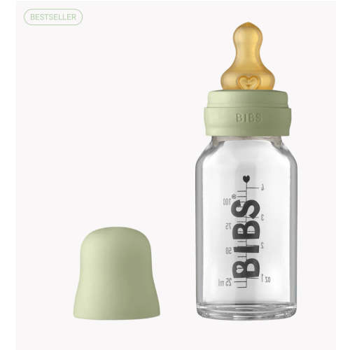 110 ml Baby Glass Bottle Complete Set(Round Natural Rubber)-BIBS