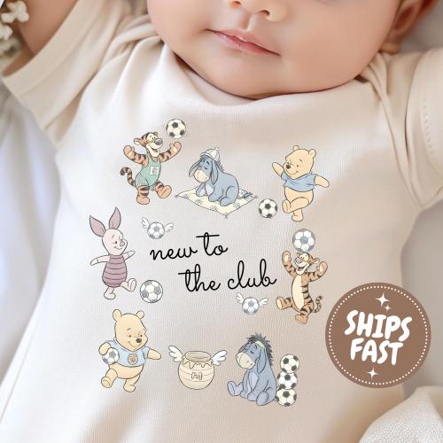New To The Club Baby Onesie®, Soccer Baby Bodysuit, Pooh Bear Infant One Piece, Football Fan Gift, Newborn Sport Outfit, Cute Soccer Shirt