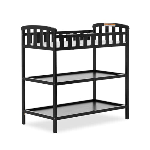Dream On Me Emily Changing Table In Black, Comes With 1" Changing Pad, Features Two Shelves, Portable Changing Station, Made Of Sustainable New Zealand Pinewood