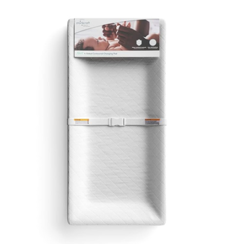 Storkcraft Nest 4-Sided Contoured Baby Changing Pad with Safety Strap - GREENGUARD Gold Certified, Water-Resistant Surface, Fits Most Standard-Size Changing Table Toppers, Non-Skid Bottom