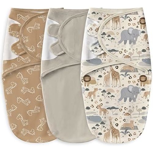 Baby Swaddles for Newborns 100% Cotton Newborn Swaddle Sack 3 Pack Baby Swaddles 0-3 Months Swaddle Sleep Sack for Newborn Baby Boy Girl Apricot Elephant