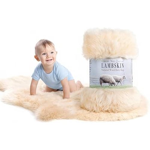 Real New Zealand Lambskin Baby Rug | LRG 2x3 feet | Soft & Gentle Unshorn Baby Sheepskin Rug for Crib, Nursery & Travel | Natural Length Lambswool, Silky, Ethically Sourced, Oeko-Tex Certified