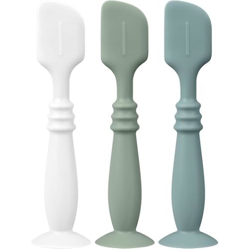 3 Packs Silicone Diaper Cream Applicator with Suction Base, Diaper Cream Spatula Applicator for Babies, Soft Silicone Diaper Cream Brush (White/Sage/Ether)