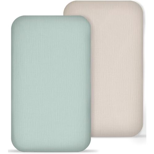 Muslin Bedside Bassinet Sheets 2 Pack, 33" X 20", (Beige & Sage)