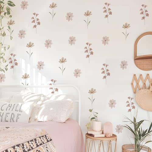 YouRfocus Boho Daisy Flower Wall Decals for Girls Room, Peel and Stick | Opaque Print for Vibrant Colors / Hand-Painted Floral Look / Matte Finish / Removable & Wall-Safe / Non-Toxic / 84 Pcs