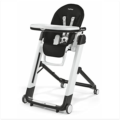 Peg Perego Siesta, Grow With Baby Folding High Chair & Recliner, Height Adjustable, Quick Clean & Easy Push Wheels For Babies & Toddlers, Made in Italy, Licorice (Black)