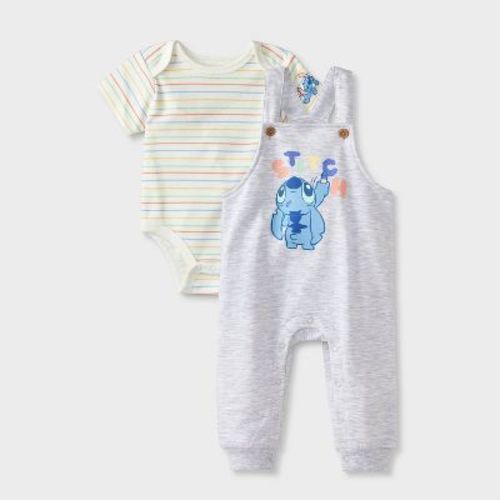Baby Boys' 2pc Disney Lilo & Stitch Long Sleeve Bodysuit and Overalls Set - Oatmeal 12M