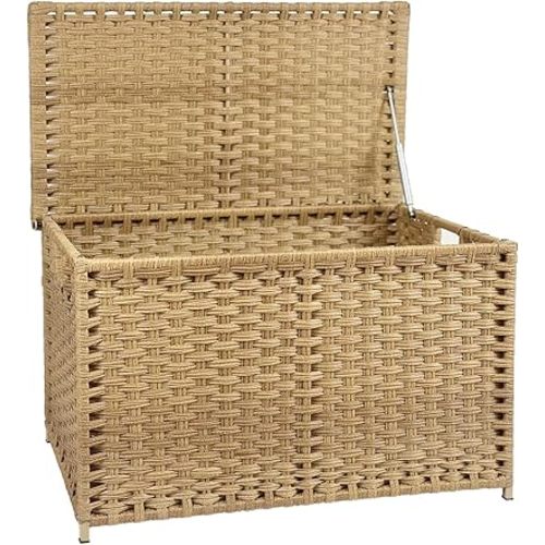 Wicker Storage Trunk, 30 x 17 x 18 inches, 160L(42.3 Gallon), Handwoven Wicker Chest with Stay-Open Lid, Metal Frame, Easy to Assemble, Supports 200 lbs, Rural Natural