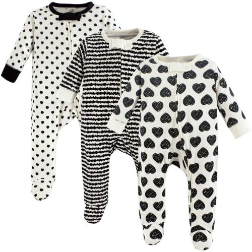 Touched By Nature Baby Girl Organic Cotton Zipper Sleep And Play 3pk, Heart, 0-3 Months