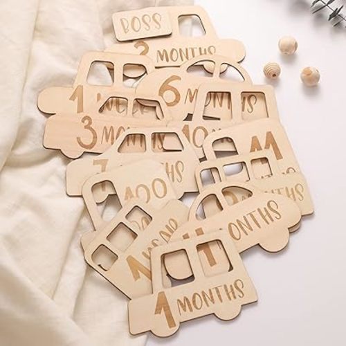 let's make Baby Monthly Milestone Cards | 15 Pcs Wooden Milestone Car Signs from Newborn to 1 Year | Baby Birth Announcement Sign for Baby Shower & Photo Props