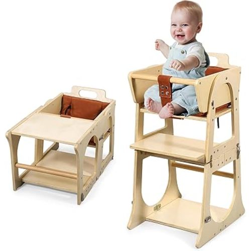 2 in 1 Baby High Chair, Wood High Chairs for Babies and Toddlers, Convertible Baby High Chair & Toddler’s Desk Tripp Trapp Portable High Chair for Chair at Table Grows with Family