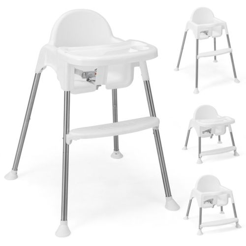 Infans 4 in 1 Convertible Highchair for Babies and Toddlers, Adjustable Legs, Double Removable Tray & Footrest, 3-Point Safety Harness, Gray