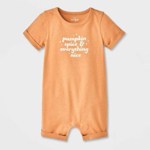 Baby Pumpkin Spice & Everything Nice Shorts Sleeve Romper - Cat & Jack™ Brown Newborn