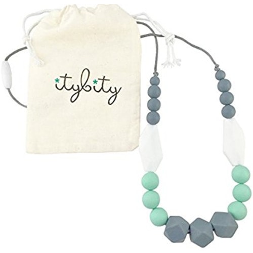 Baby Teething Necklace for Mom, Silicone Teething Beads, 100% BPA Free (Gray, Mint, White, Gray)
