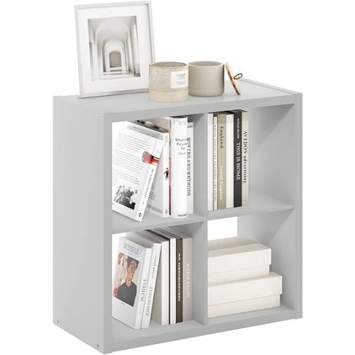 Furinno Cubicle Open Back Decorative Cube Storage Organizer, 4-Cube, Light Grey