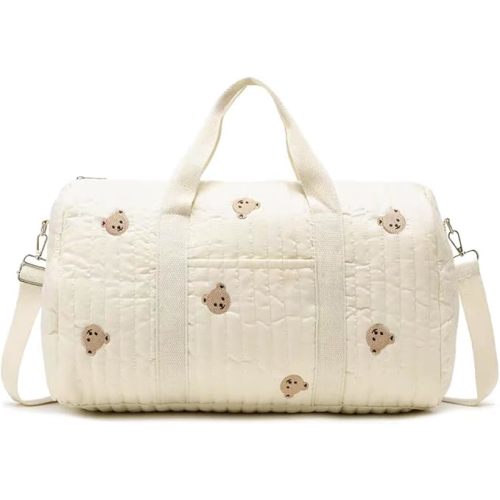 Quilted Duffle Bag For Women Cute Weekender Bags Floral Travel Bag Cotton Diaper Tote Bag