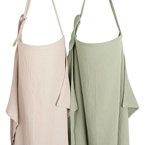 Konssy 2-Pack Muslin Nursing Cover Up for Breastfeeding Moms with Rigid Hoop, 100% Cotton, Lightweight & Breathable Breastfeeding Cover, Adjustable & Comfort