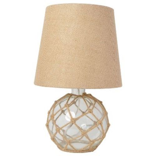 14.75" Maritime Medium Coastal Fisherman Shoreside Glass Rope Table Lamp: Burlap Shade - Lalia Home