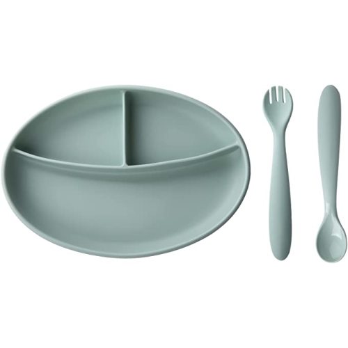 HOFISH Silicone Toddler Plates with Forks and Spoons, Divided Suction Plates for Baby, Baby Plates, BPA Free,Moddy Blue - Plate Fork Set