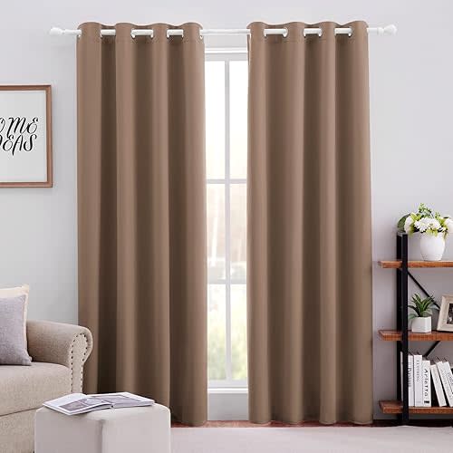 HOMEIDEAS Blackout Curtains for Bedroom 52 X 84 Inch Long 2 Panels Set Cappuccino Room Darkening Curtains/Drapes, Thermal Grommet Taupe Window Curtains for Living Room