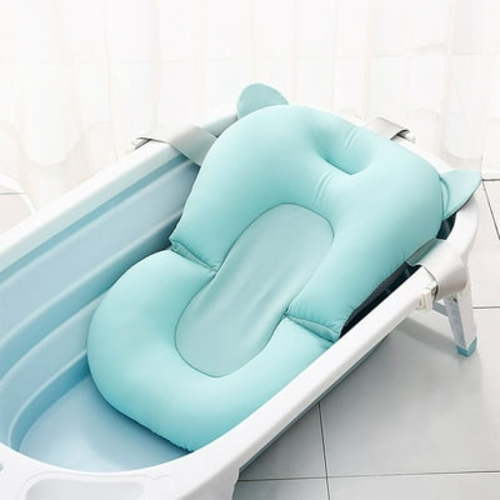 Adjustable Infant Bath Support, Non-Slip Portable Shower Mat with Contoured Soft Bath Pillow, Blue (Quick Dry, Machine Washable, For Full-Size Tubs)