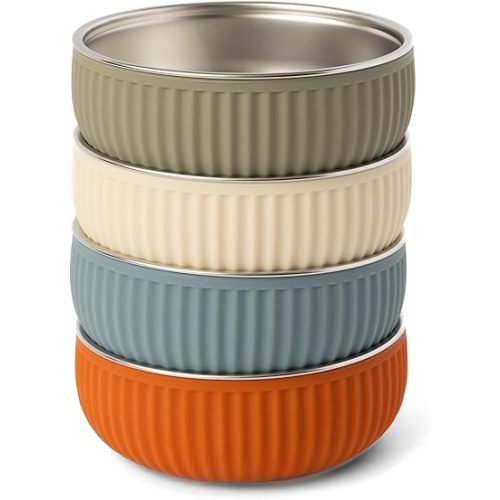 Monkey Proof™ Non-Toxic Stainless Steel Child Bowl 5” with Non-Slip Silicone Shell, (Set of 4 bowls) Unbreakable, Mess Free Feeding for Babies, Toddlers, Kids, BPA free (Arizona Ridged)