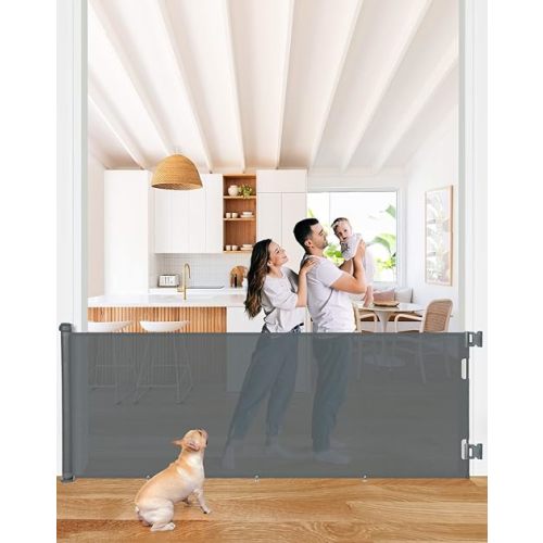 COMOMY 118" Retractable Baby Gates Extra Wide, Retractable Dog Gate for Large Openings, Extra Long Dog Gates for The House, Extra Large Mesh Pet Gate for Stairs, Doorways, Hallways, Indoor&Outdoor