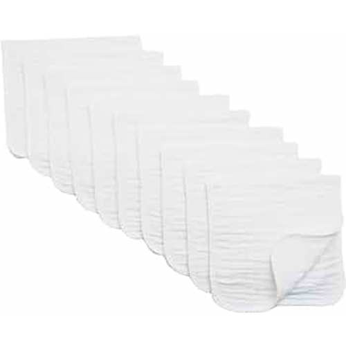 Synrroe Burp Cloths Large, Muslin Burp Cloths for Baby Girls and Boys, Pack of 10 Extra Absorbent and Soft Muslin Bibs, 6 Layers 20 by 10 Inches 100% Cotton (White 10 Pack)