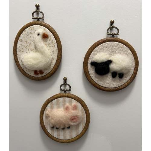 On the Farm - Vintage inspired Farm friends Goose, Piggy and Sheep, Neutral option Felted, Framed Nursery Wall Decor