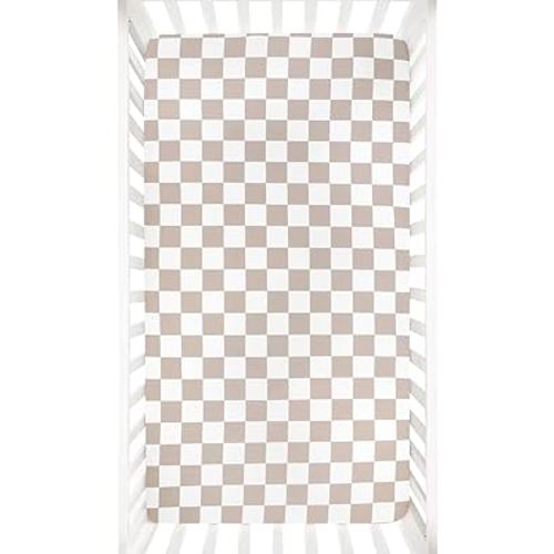 DILIMI Fitted Crib Sheets for Baby Boys and Girls, Ultra-Soft Breathable Baby Crib Sheet Fits Standard Crib and Toddler Mattress, Coffee Checkered
