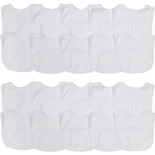 Neat Solutions 2-Ply Knit Terry Solid Color Feeder Bibs in White - 20 Pack