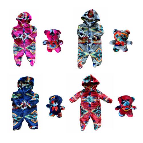 Native American Style Design Super Soft Baby Hooded one-piece