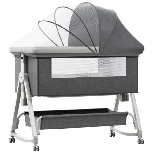 G TALECO GEAR Portable Bedside Bassinet, Adjustable Height Crib, Storage Basket, Easy Folding, Grey