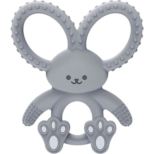 Dr. Brown's Flexees Gray Bunny, Soft 100% Silicone Baby Teether, BPA Free, 3m+