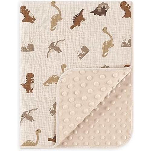 Susurration Baby Blanket for Unisex Boys Girls, Soft Nursery Minky Blanket with Muslin Cotton Front and Dotted Fleece Back, Receiving Blanket for Baby Newborn Infant, 30x40inch (Dinosaur)