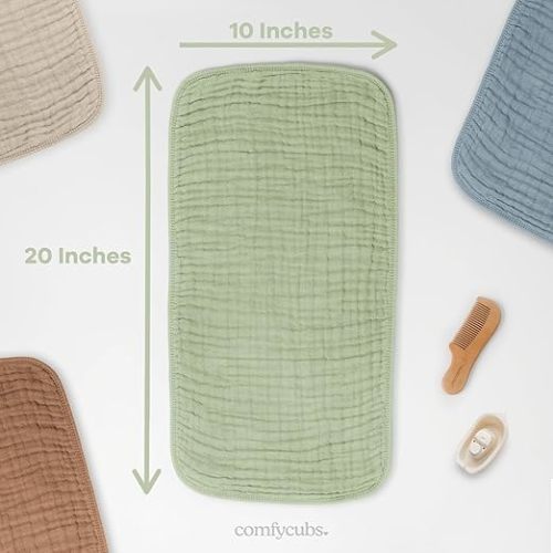 Comfy Cubs Muslin Burp Cloths Set Large 100% Cotton Hand Washcloths for Babies, Baby Essentials 6 Layers Extra Absorbent and Soft Boys & Girls Baby Bibs & Burp Cloths Set (Sage, 6-Pack, 20" X10")