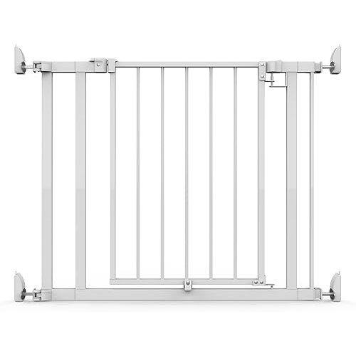 Ingenuity The Doorway 37W Series Pet and Baby Gate with Quad Cam Lock, 30"-37" Wide, 28" Tall, Pressure or Hardware Mounted, Install on Wall or Banister in Doorway or Stairway, Auto Close Door - White