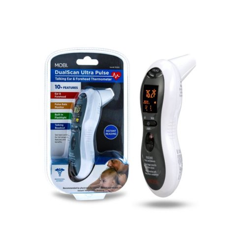 MOBI DualScan Ultra Pulse Ear & Forehead Digital Thermometer and Heart Rate Monitor, Fever Indicator, Voice Readout, Accurate Temperature Readings,  Touchless Infrared for Infant, Baby, Kids, Adults