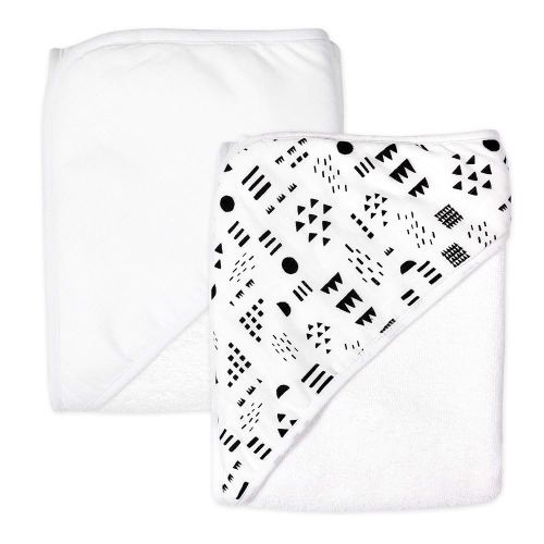 HonestBaby unisex baby 2-Pack Organic Cotton Hooded Towels Bandana, Pattern Play, One Size US