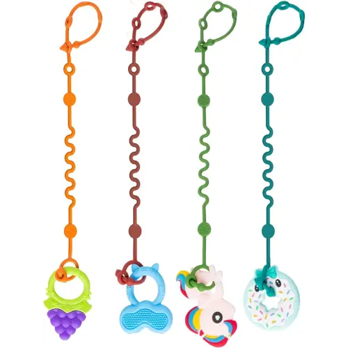 LittleHugs Toy Straps for Baby, 5pcs Adjustable Toy Holder for Stroller Accessories, Silicone Tether Pacifier Clip, No Throw Travel Essential Leash for High Chair, Car Seat (4-Pack)