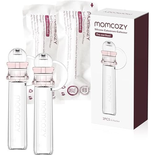 Momcozy Colostrum Collector Reusable Breast Milk Collector with Storage Case and Cotton Wipe, Portable Colostrum Container BPA Free, Multi-Use Collector 5ml-6pcs