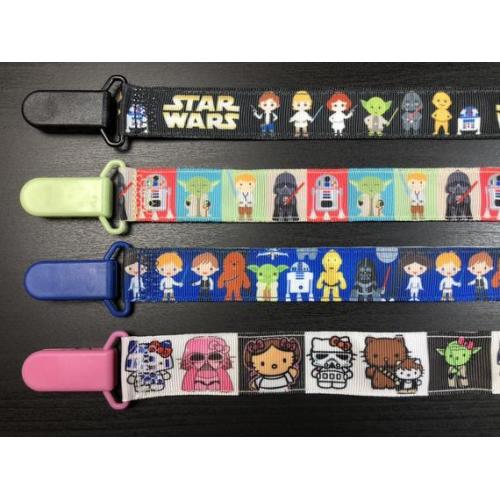 Pacifier Clip: Star Wars Luke Darth Vader Yoda Leia Han Solo C3PO R2D2 | boy & girl ribbon paci holder, baby shower gift, binky soothie mam