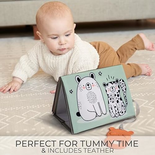 Soft Tummy Time Book w/ Large Stimulating Baby Safe Mirror -