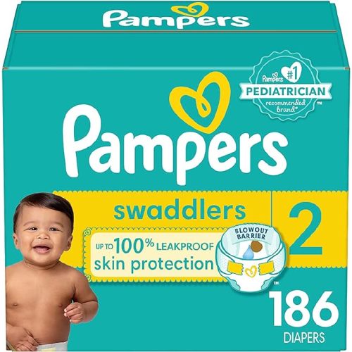 Pampers Swaddlers Diapers - Size 2, 186 Count, Ultra Soft Disposable Baby Diapers