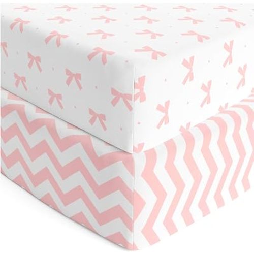 Baby Crib Sheets Girl 2 Pack | Jersey Cotton Fitted Crib Sheet Set and Toddler Bed Sheets | Pink Baby Girl Crib Sheets | Standard Crib and Toddler Bed Mattress Size 28 x 52 Inch