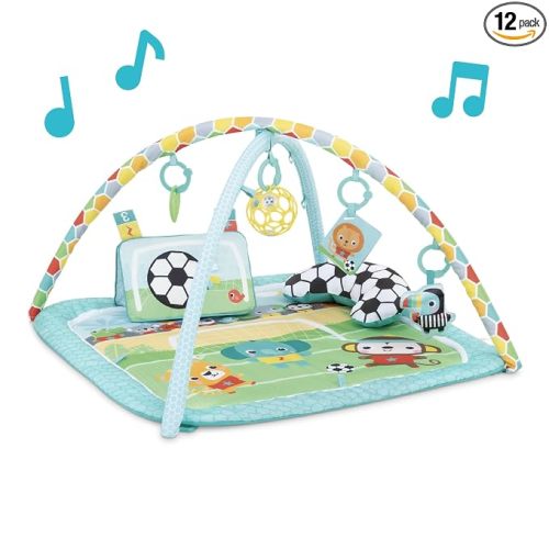 Bright Starts Grip & Kick Oball Activity Gym, Soccer Theme with Easy-Grasp Baby Toys, Baby Play Gym, Kick Pad with Activated Lights & Tummy Time Pillow, Unisex, Newborn+