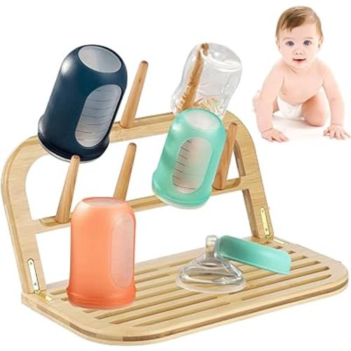 Lnrueg Bamboo Baby Bottle Drying Rack, Solid Wood Multi-Layer Storage Shelf, Baby Bottle and Pacifier Organizer, Cup Draining Rack, Household Wine Glass and Water Cup Organizer