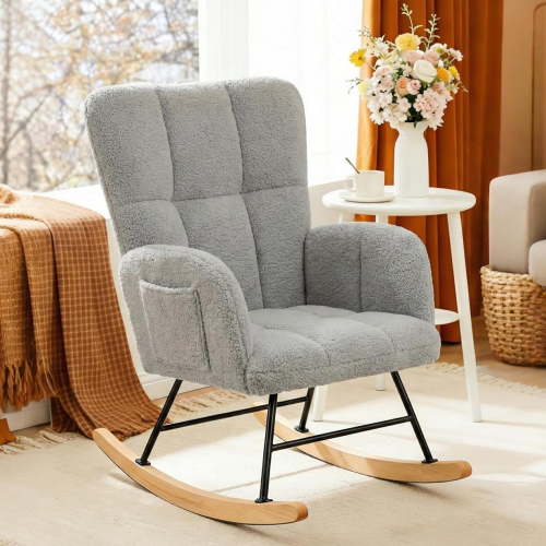 CloudRest Pro Nursery Rocking Chair, Cozy Accent Chair for Nursery/Bedroom/Living Room, Gray